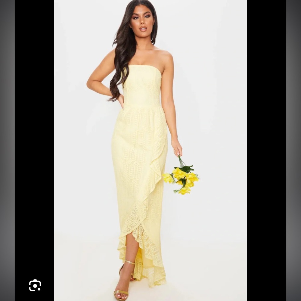 Pretty Little Thing yellow lace dress, size 2